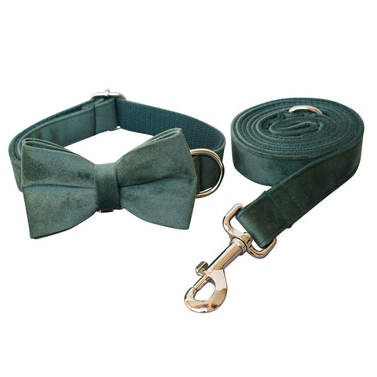 Green Velvet Dog Collar Leash